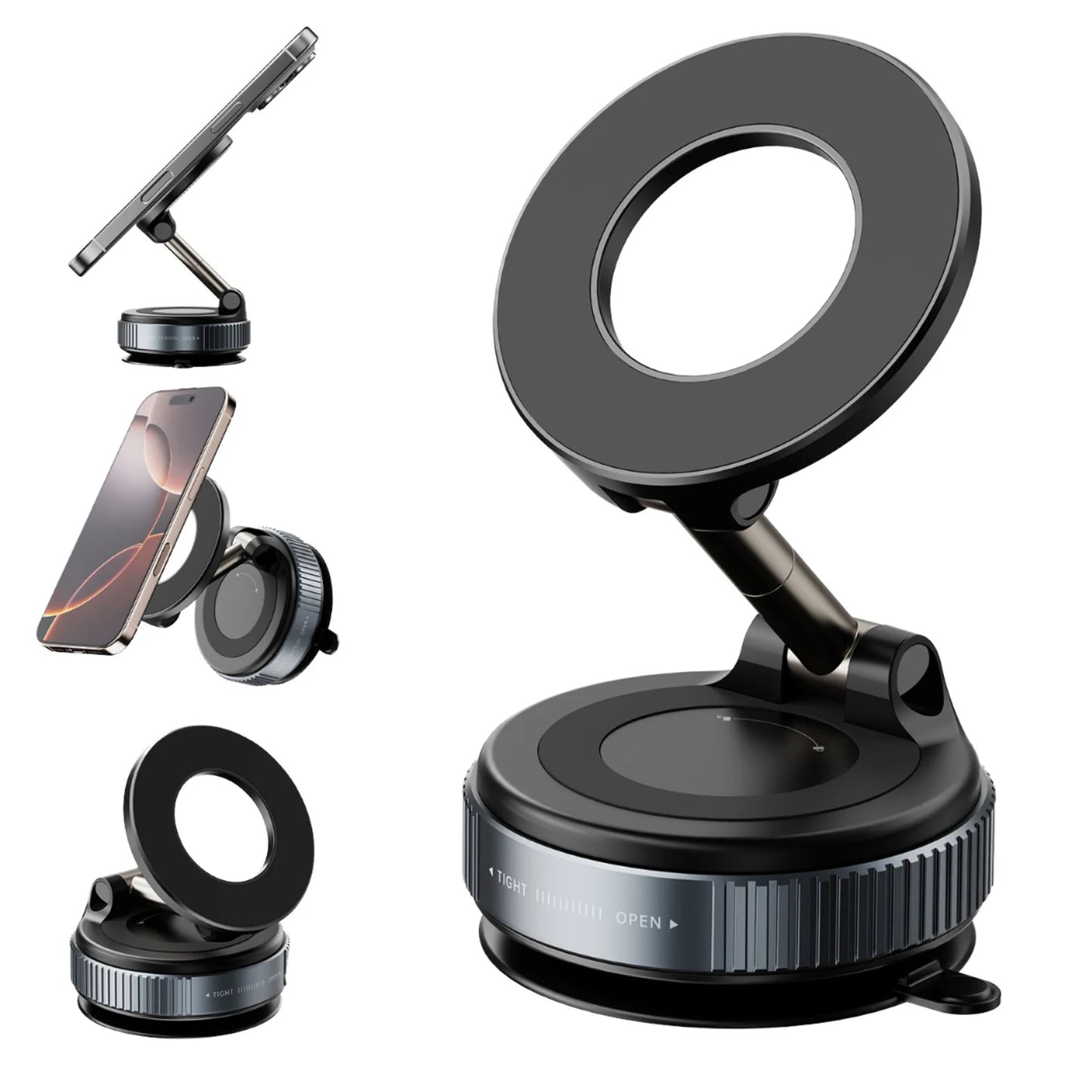 Magnetic Foldable Phone Holder with Vacuum Lock