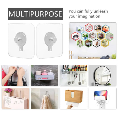 10-Pack Transparent Heavy-Duty Wall Hooks – No Drilling, Super Strong