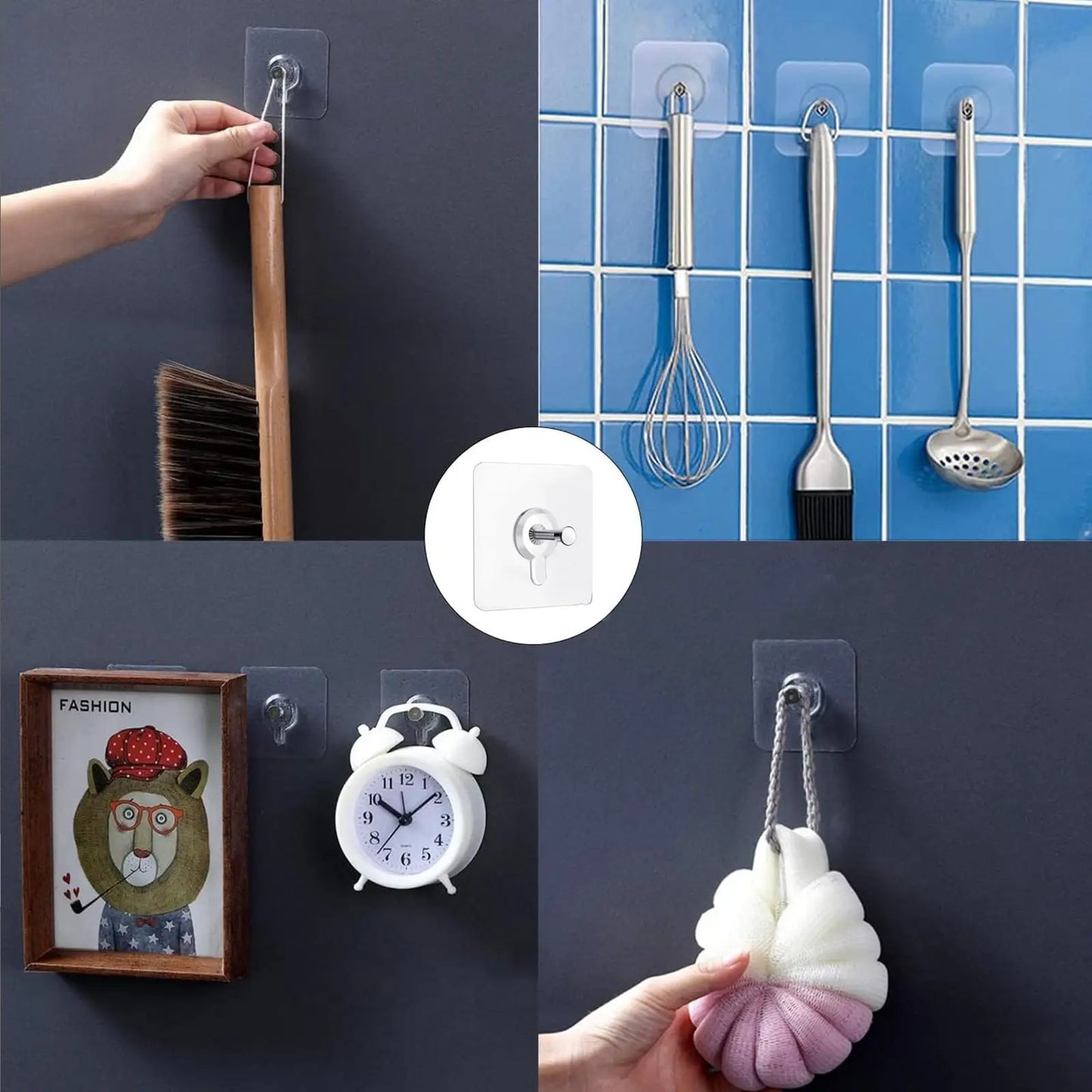 10-Pack Transparent Heavy-Duty Wall Hooks – No Drilling, Super Strong