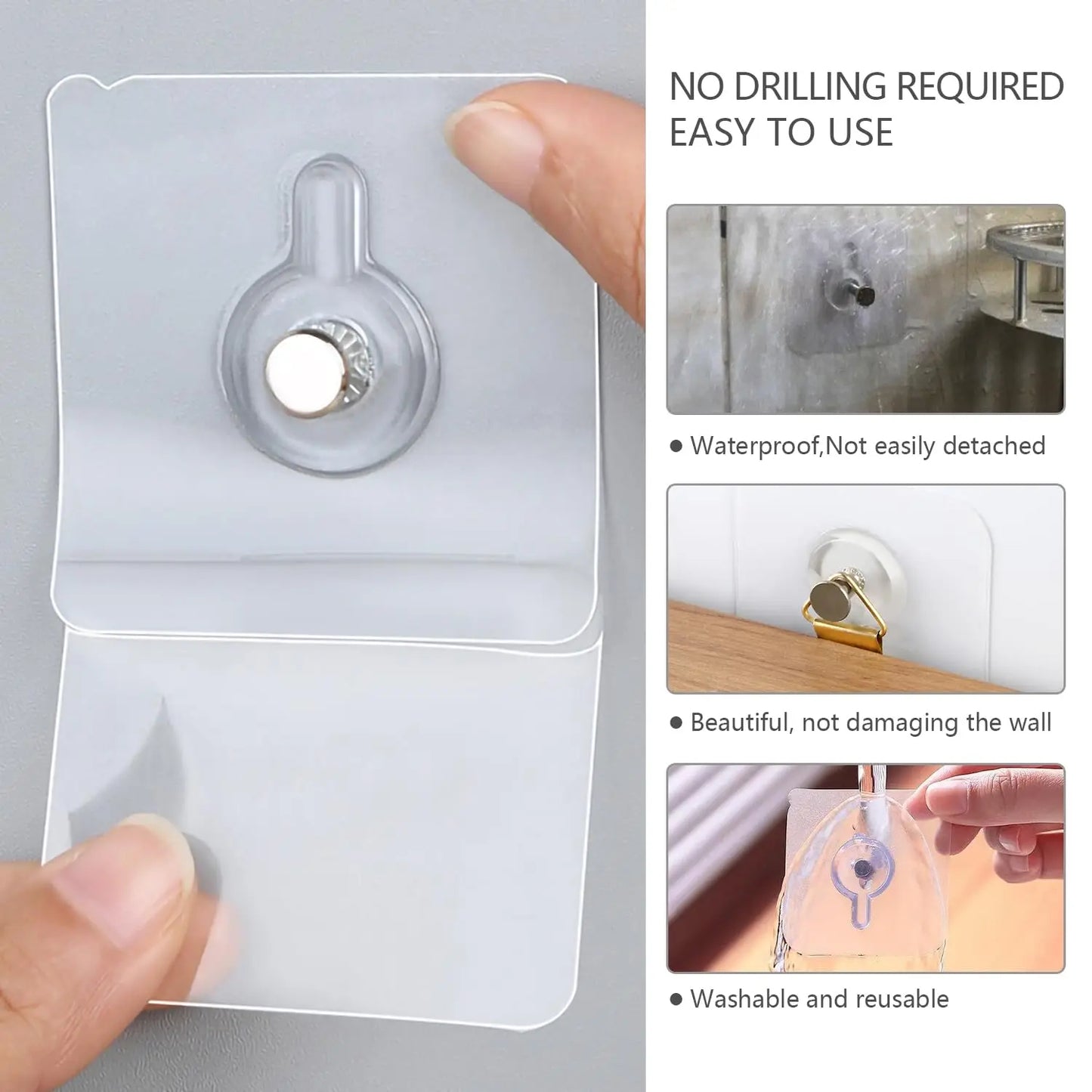 10-Pack Transparent Heavy-Duty Wall Hooks – No Drilling, Super Strong
